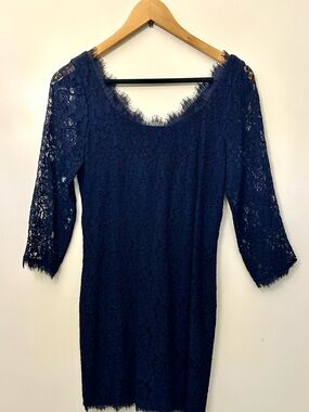 Women's Navy Lace Scoop Neck Dress